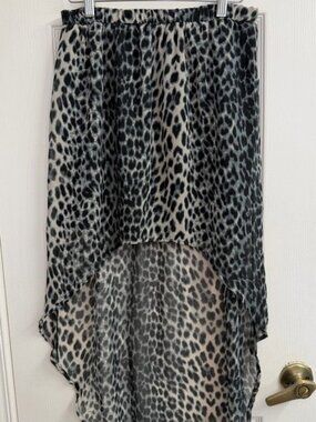 Candy Couture Leopard Print High Low Skirt Women's L Sheer Overlay Animal Print